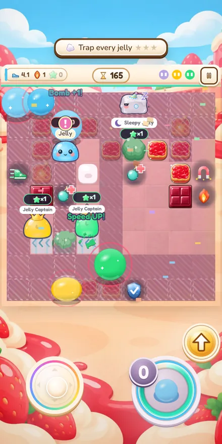 A strawberry jam world with arrow tiles and red jam blocks
