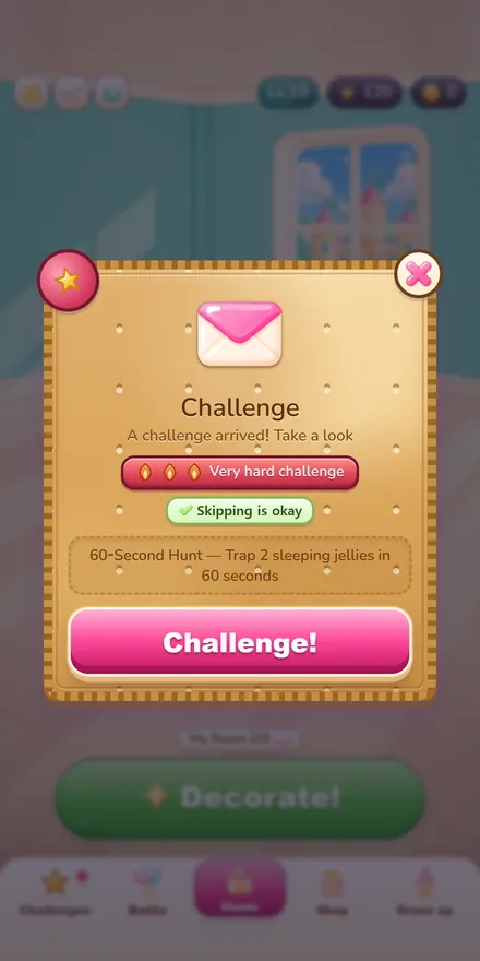 A challenge letter pops up on the home screen with the rule All mega bombs!